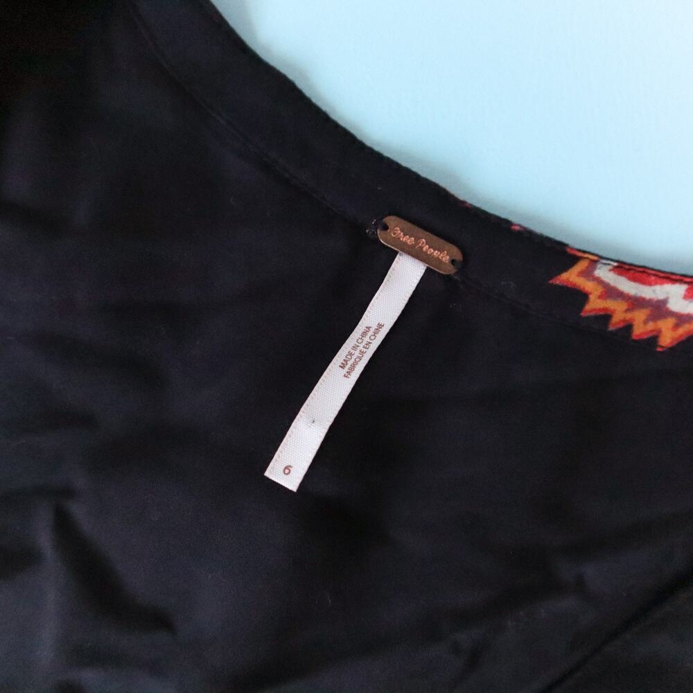 Free People Miranda Black Floral Midi Button Front Dress Size 6 Boho Embroidered - Picture 4 of 11